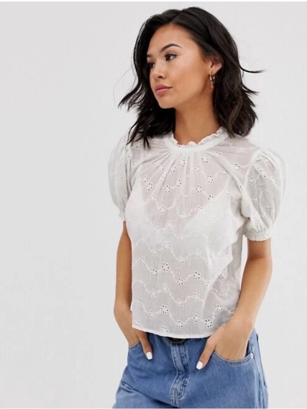 Free People Letters to Juliet White Eyelet Ruffle Back Tie Blouse Small